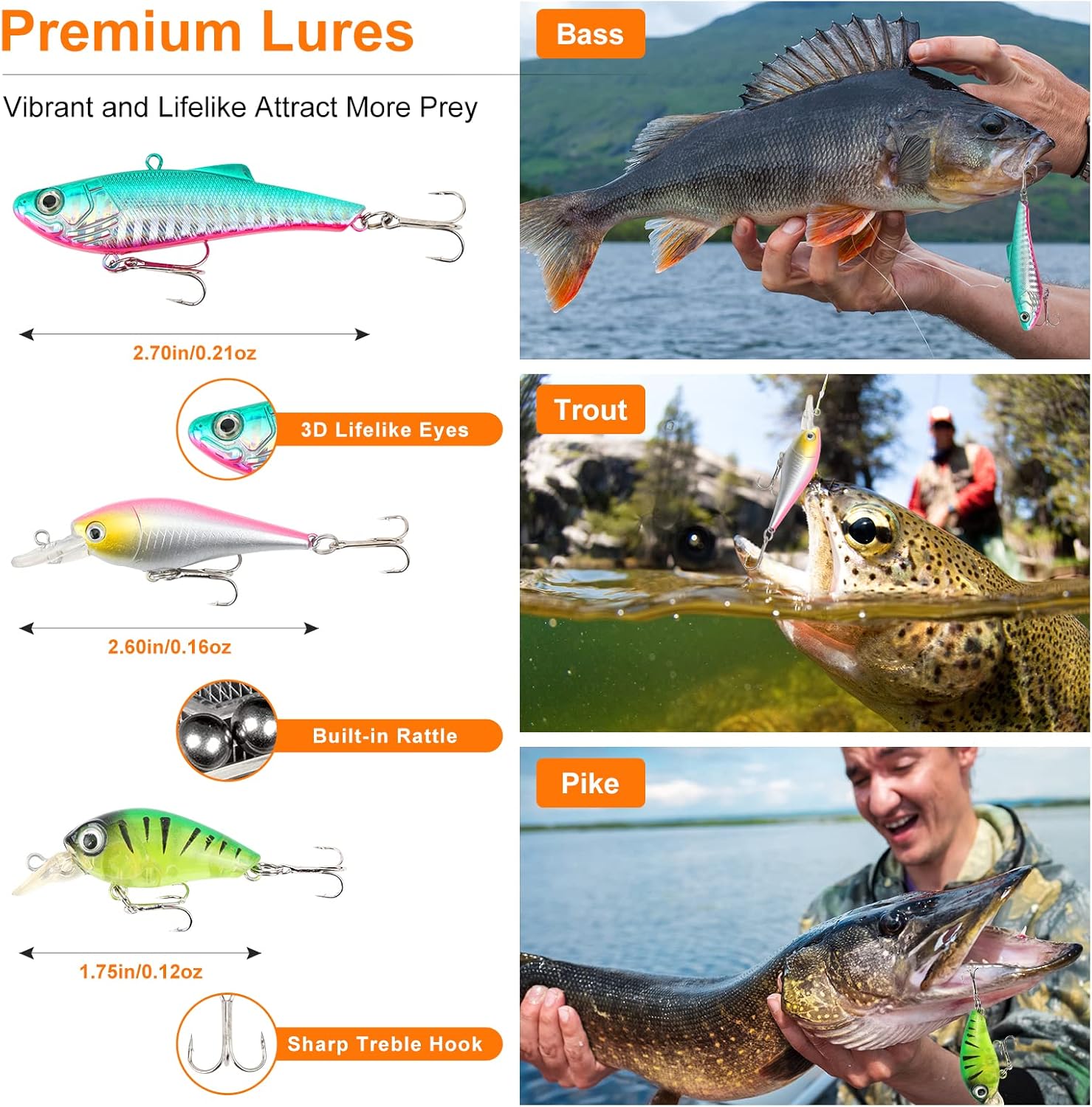Fishing Lures Bait Tackle Kit Set for Freshwater Trout Bass Fishing, Including Accessories, Fishing Tackle Box, Crankbait, Spoon, Hooks, Fishing Gear and Equipment for Starter Beginner. - Image 3