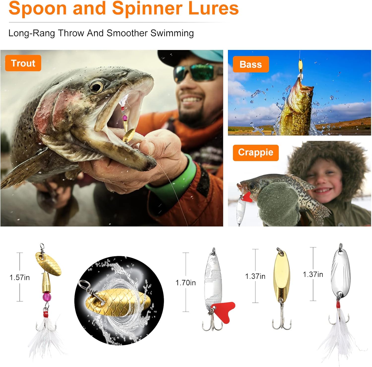 Fishing Lures Bait Tackle Kit Set for Freshwater Trout Bass Fishing, Including Accessories, Fishing Tackle Box, Crankbait, Spoon, Hooks, Fishing Gear and Equipment for Starter Beginner. - Image 4