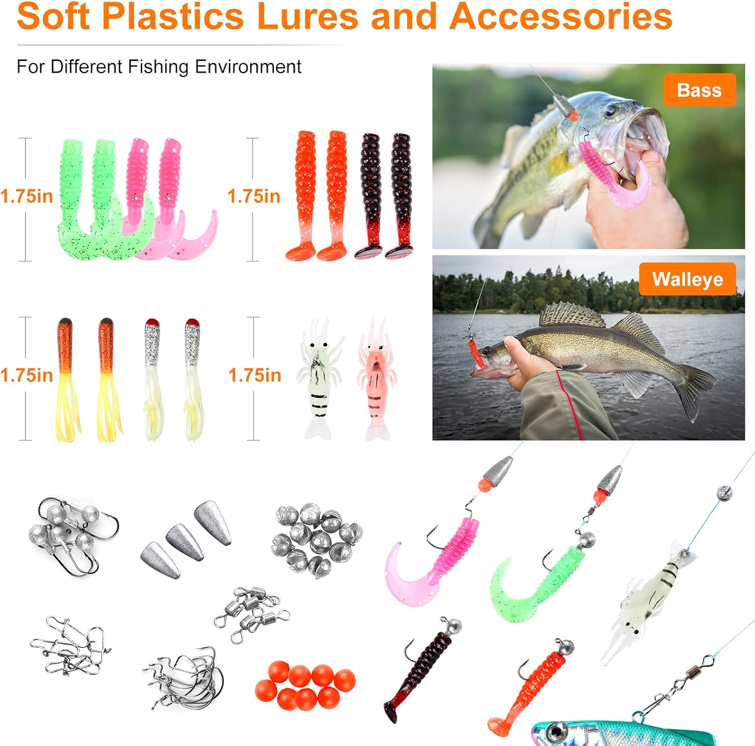 Fishing Lures Bait Tackle Kit Set for Freshwater Trout Bass Fishing, Including Accessories, Fishing Tackle Box, Crankbait, Spoon, Hooks, Fishing Gear and Equipment for Starter Beginner. - Image 5