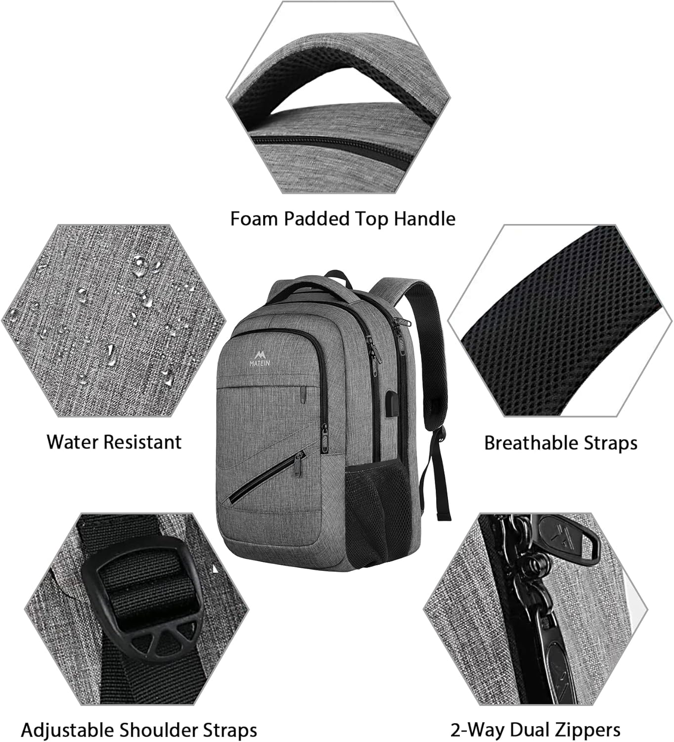 MATEIN Travel Laptop Backpack, 17 Inch Work TSA Approved Carry on Backpack, Large Computer Business Bag for Men Women with USB Port and Trolley Sleeve, College School Rucksack Book Bag, Grey - Image 6