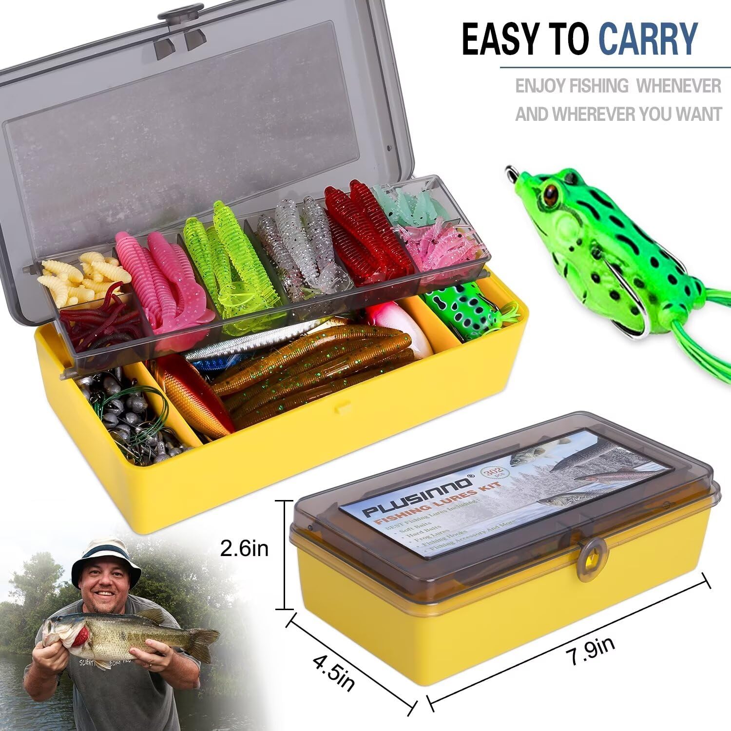 PLUSINNO Fishing Lures Baits Tackle Including Crankbaits, Spinnerbaits, Plastic Worms, Jigs, Topwater Lures, Tackle Box and More Fishing Gear Lures Kit Set, 102/302Pcs Fishing Lure Tackle - Image 3