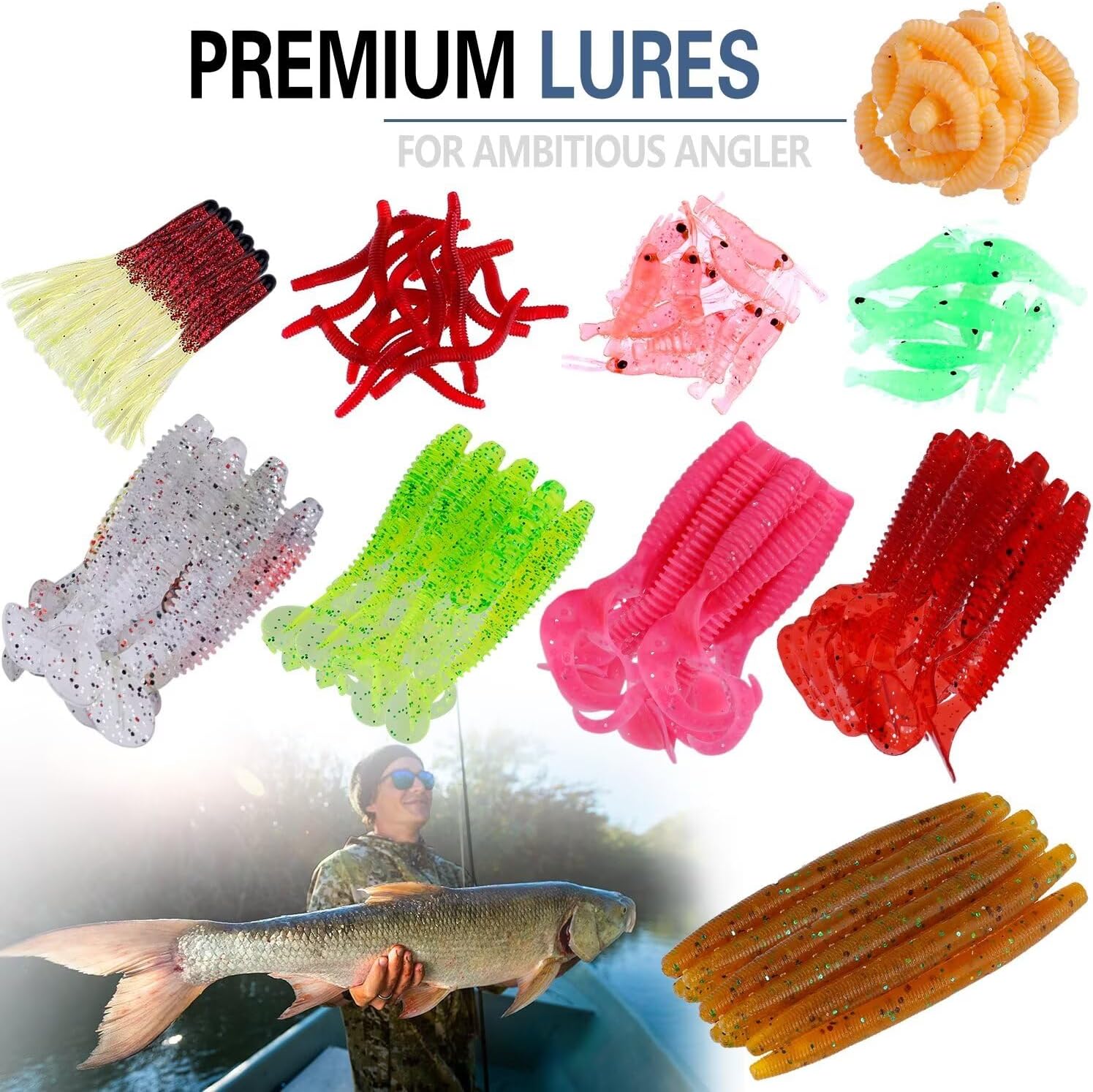 PLUSINNO Fishing Lures Baits Tackle Including Crankbaits, Spinnerbaits, Plastic Worms, Jigs, Topwater Lures, Tackle Box and More Fishing Gear Lures Kit Set, 102/302Pcs Fishing Lure Tackle - Image 4