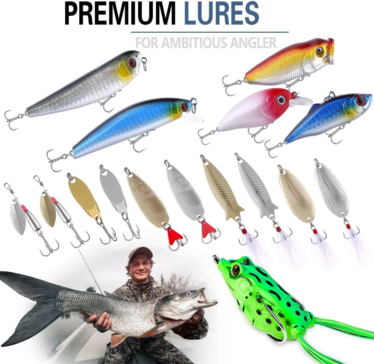 PLUSINNO Fishing Lures Baits Tackle Including Crankbaits, Spinnerbaits, Plastic Worms, Jigs, Topwater Lures, Tackle Box and More Fishing Gear Lures Kit Set, 102/302Pcs Fishing Lure Tackle - Image 5