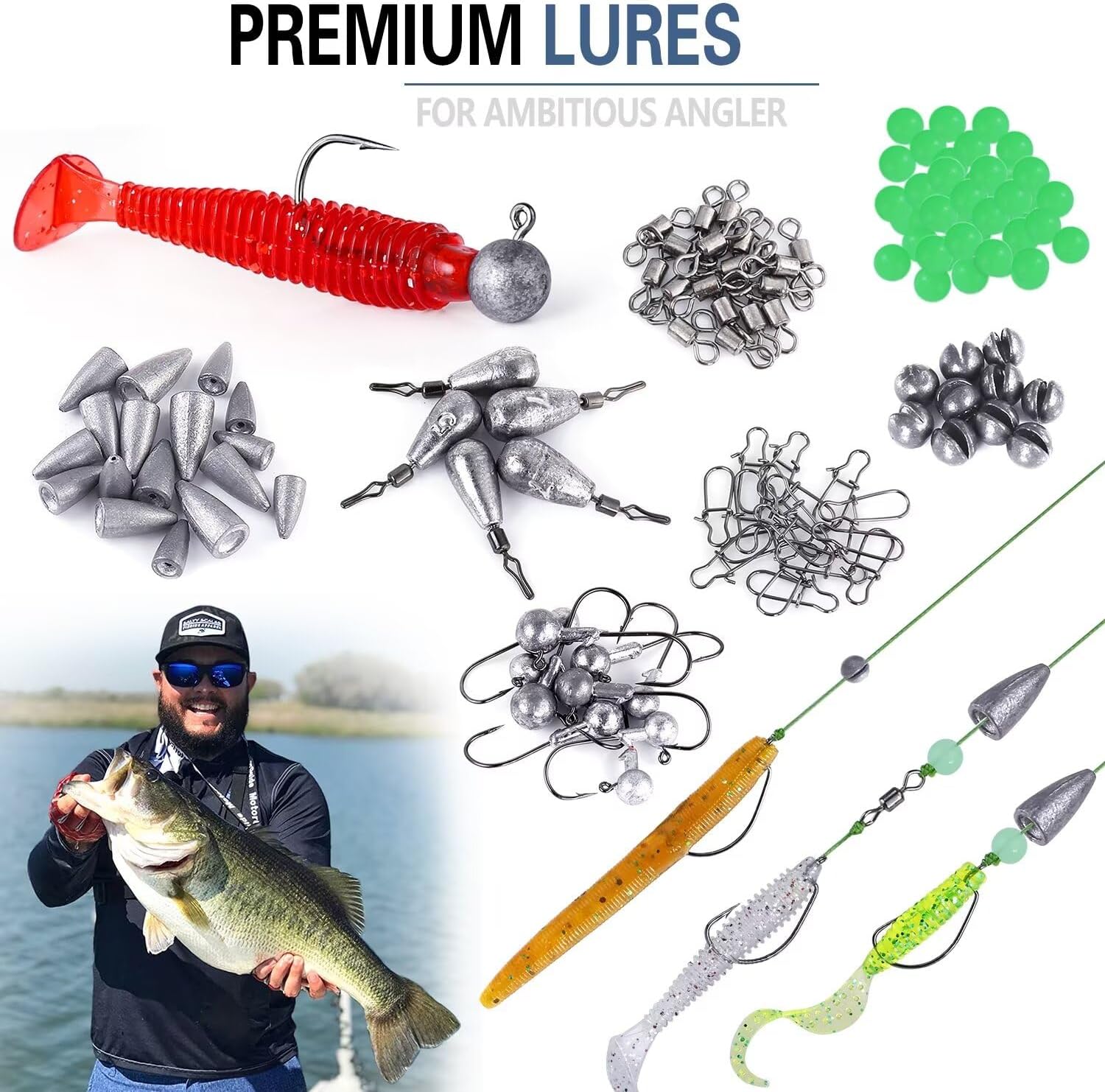 PLUSINNO Fishing Lures Baits Tackle Including Crankbaits, Spinnerbaits, Plastic Worms, Jigs, Topwater Lures, Tackle Box and More Fishing Gear Lures Kit Set, 102/302Pcs Fishing Lure Tackle - Image 6