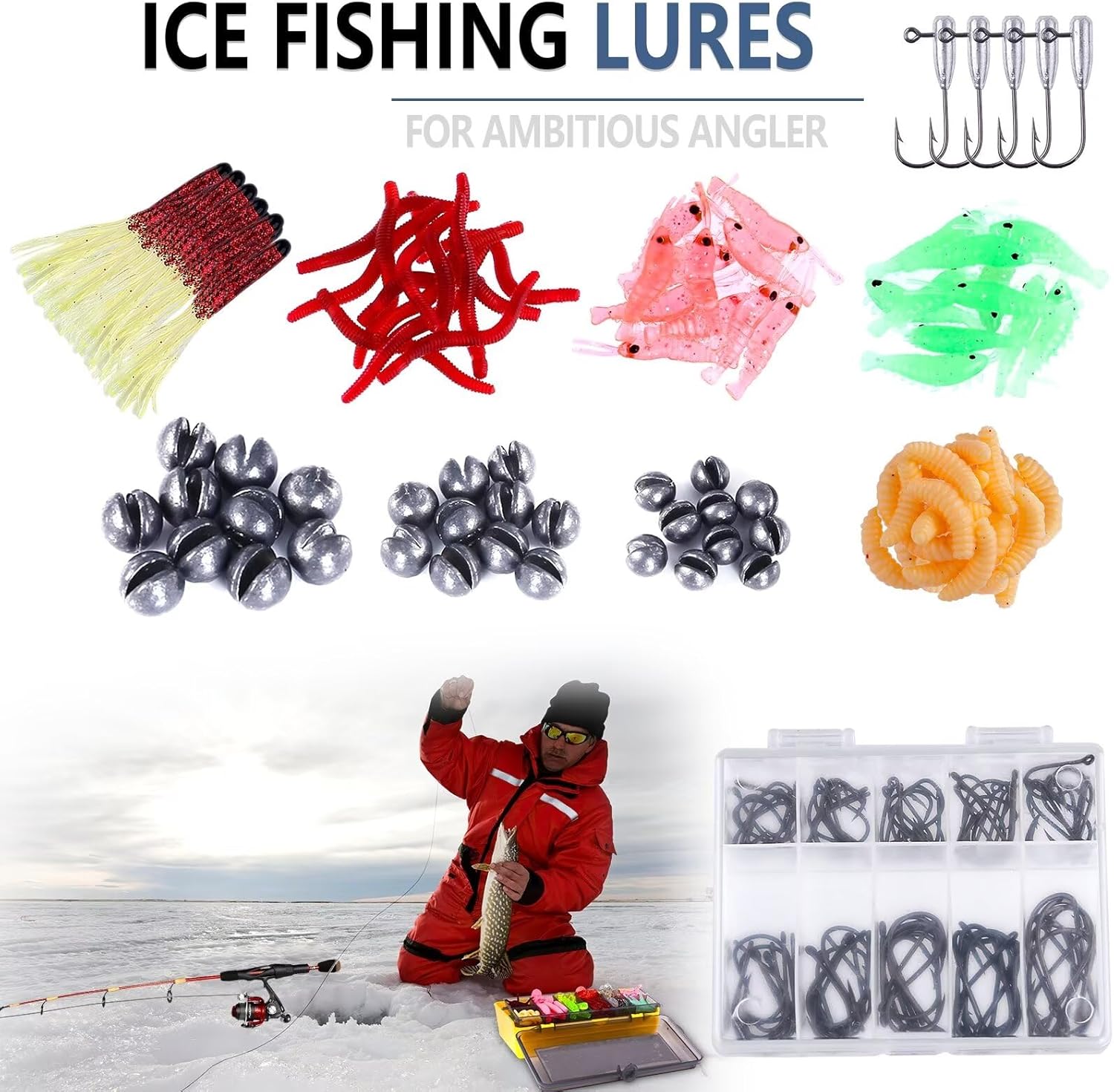 PLUSINNO Fishing Lures Baits Tackle Including Crankbaits, Spinnerbaits, Plastic Worms, Jigs, Topwater Lures, Tackle Box and More Fishing Gear Lures Kit Set, 102/302Pcs Fishing Lure Tackle - Image 7