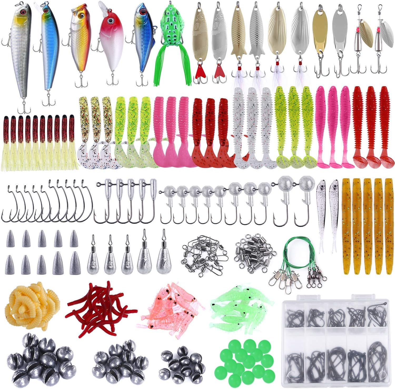 PLUSINNO Fishing Lures Baits Tackle Including Crankbaits, Spinnerbaits, Plastic Worms, Jigs, Topwater Lures, Tackle Box and More Fishing Gear Lures Kit Set, 102/302Pcs Fishing Lure Tackle - Image 8