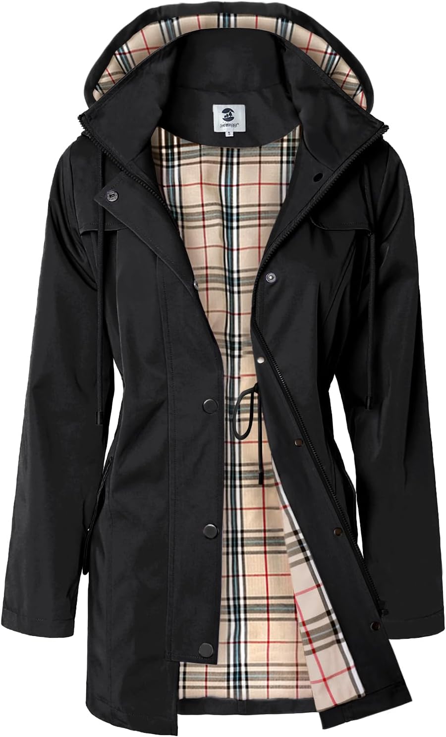 Women's Long Hooded Rain Jacket Outdoor Raincoat Windbreaker