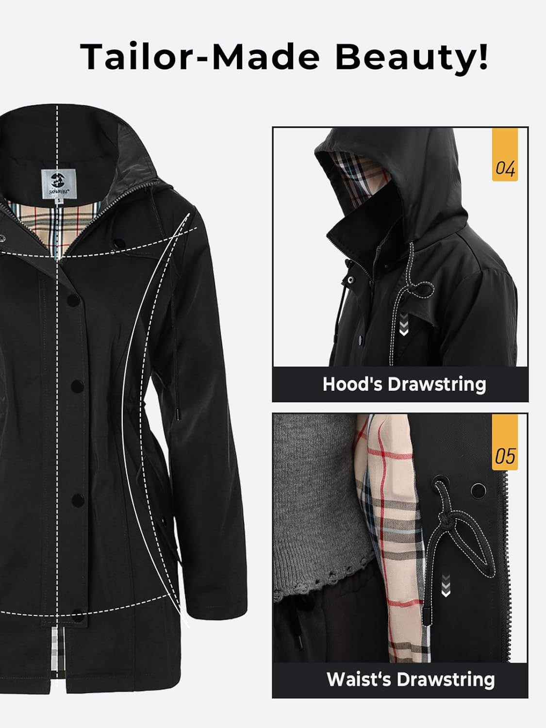 Women's Long Hooded Rain Jacket Outdoor Raincoat Windbreaker - Image 6